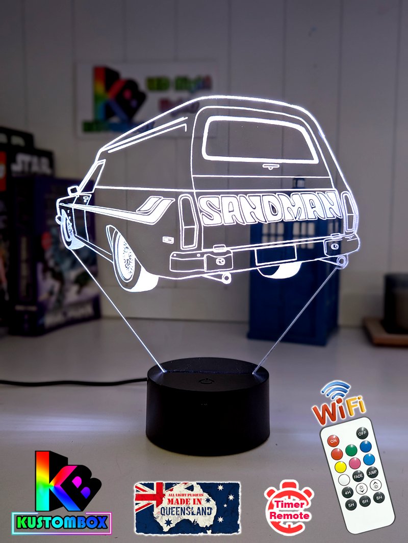 Personalised Holden Holden HQ Sandman 3D LED night light with custom name engraving, classic Australian car lamp with multi-colour LED glow.