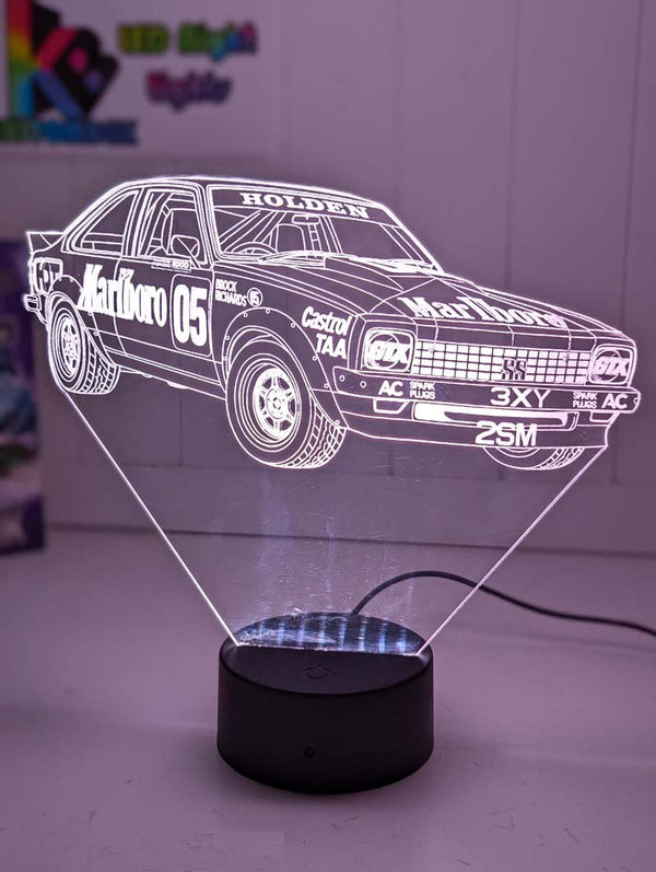 Personalised Holden SS Torana AX9 Brocks Car 3D LED night light with custom name engraving, classic Australian car lamp with multi-colour LED glow.