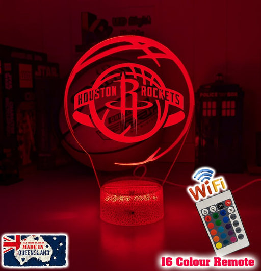custom Houston Rockets basketball LED lamp with engraved name and multi-colour lighting