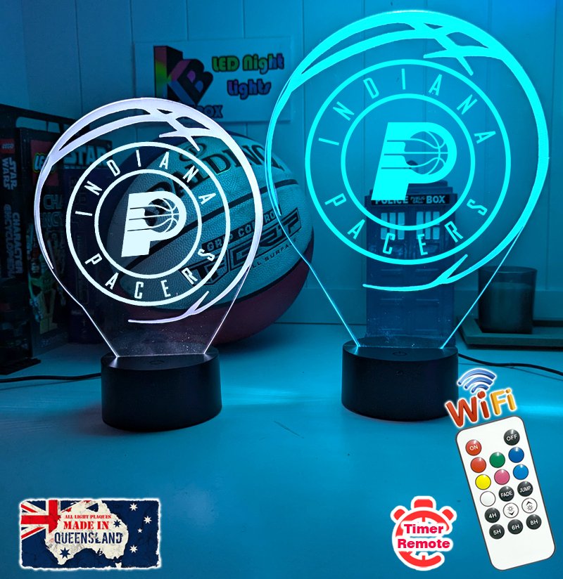 custom Indiana Pacers basketball LED lamp with engraved name and multi-colour lighting