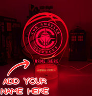 custom Los Angeles Clippers basketball LED lamp with engraved name and multi-colour lighting