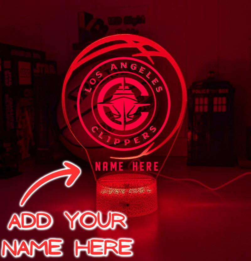 custom Los Angeles Clippers basketball LED lamp with engraved name and multi-colour lighting