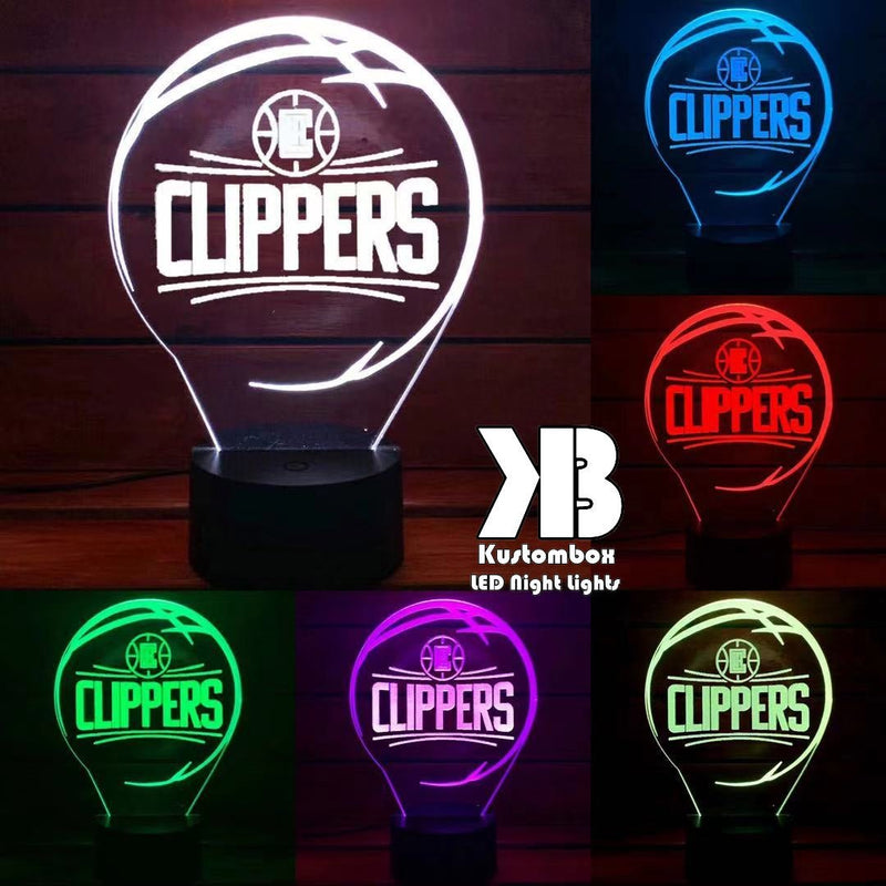 personalised Los Angeles Clippers acrylic night light featuring team logo outline and custom engraving