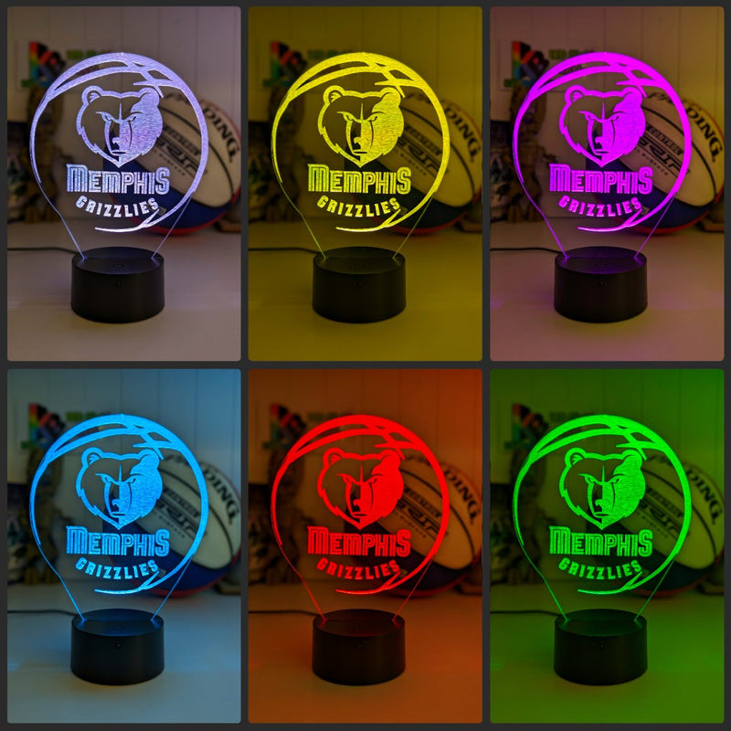 personalised Memphis Grizzlies acrylic night light featuring team logo outline and custom engraving