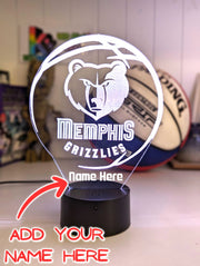 custom Memphis Grizzlies basketball LED lamp with engraved name and multi-colour lighting
