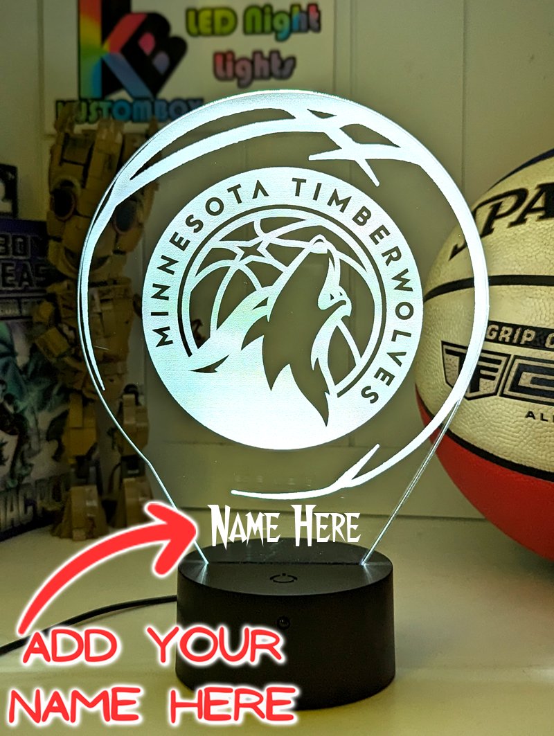 custom Minnesota Timberwolves basketball LED lamp with engraved name and multi-colour lighting