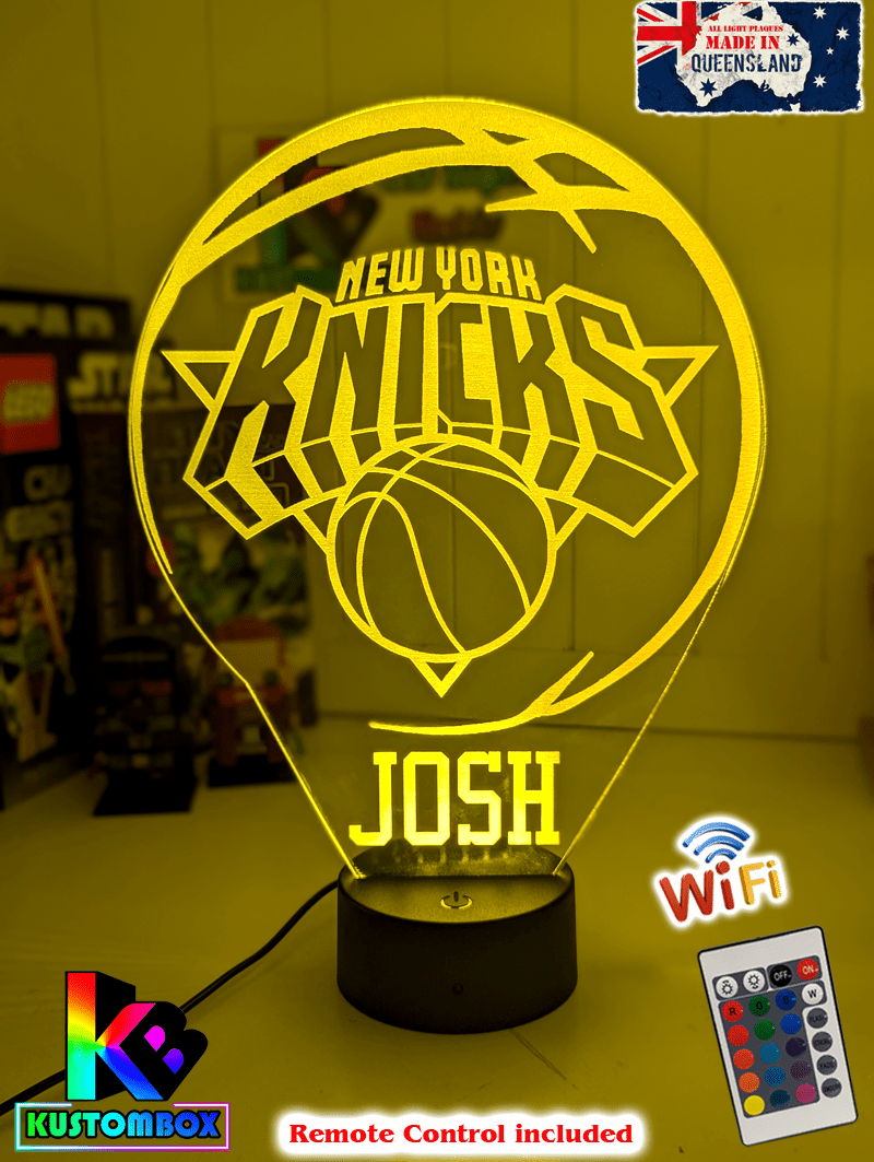 Custom New York Knicks LED lamp with 7-colour glow, perfect basketball-themed gift
