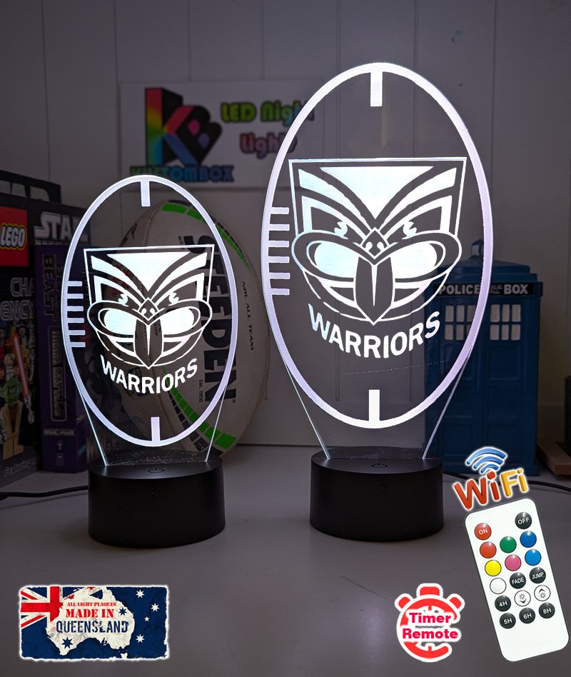 Personalised New Zealand Warriors 3D LED night light glowing in 7 colours, perfect for kids or man caves, ball shape lamp 