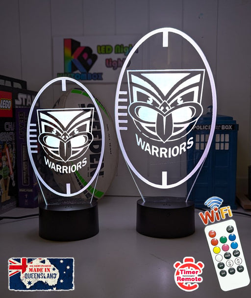 Personalised New Zealand Warriors 3D LED night light glowing in 7 colours, perfect for kids or man caves, ball shape lamp 