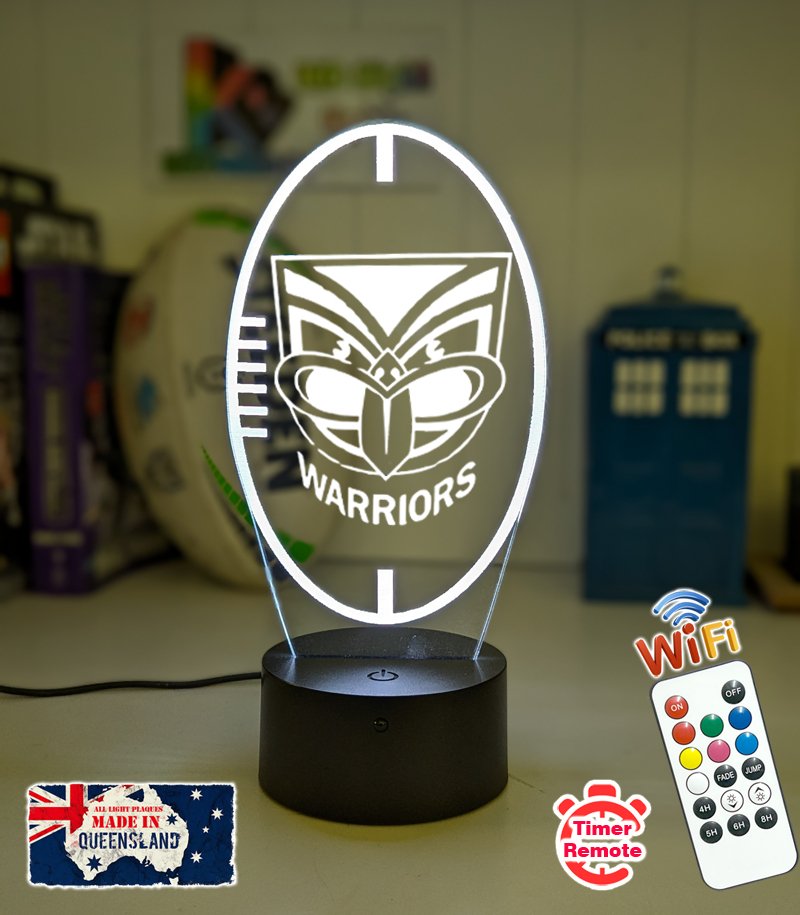 New Zealand Warriors logo 3D acrylic light with 16-colour remote, ideal NRL gift for bedroom or bar. ball shape lamp