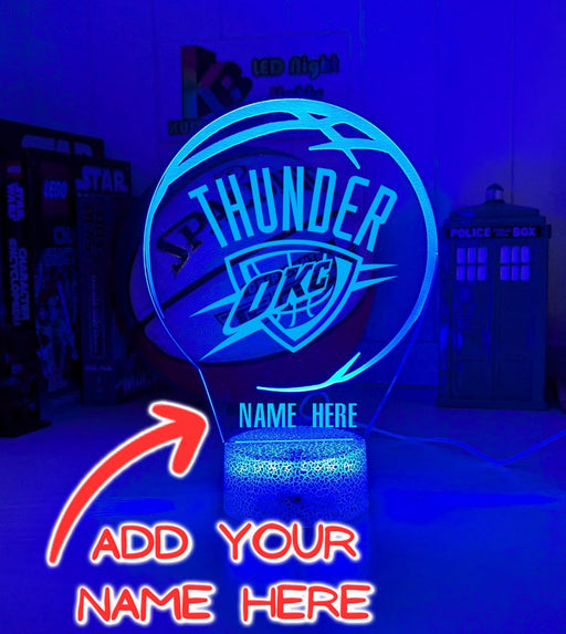custom Oklahoma City Thunder basketball LED lamp with engraved name and multi-colour lighting