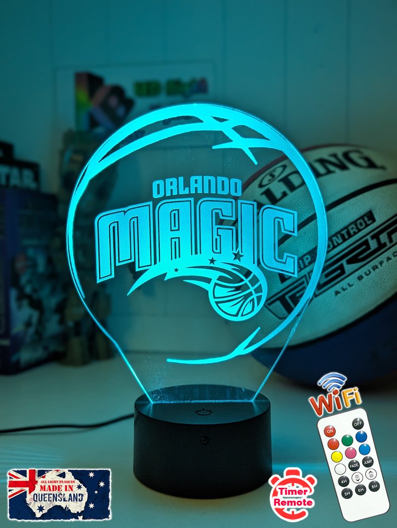 personalised Orlando Magic acrylic night light featuring team logo outline and custom engraving