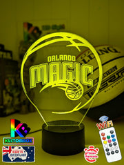 Orlando Magic custom 3D LED lamp with engraved name, showing bright multi-colour glow