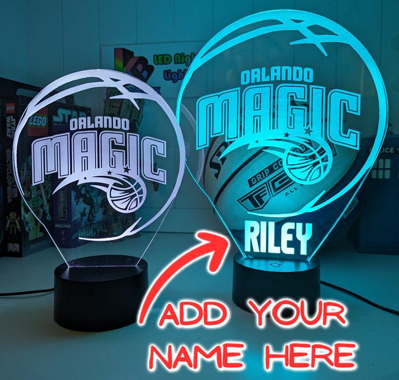 custom Orlando Magic basketball LED lamp with engraved name and multi-colour lighting