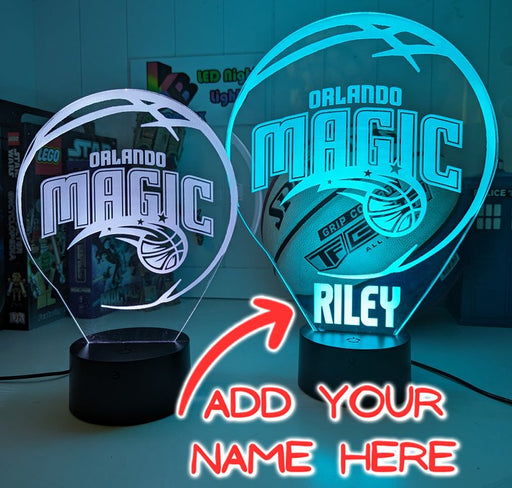 custom Orlando Magic basketball LED lamp with engraved name and multi-colour lighting