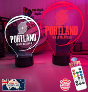 custom Portland Trail Blazers basketball LED lamp with engraved name and multi-colour lighting
