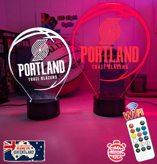 custom Portland Trail Blazers basketball LED lamp with engraved name and multi-colour lighting