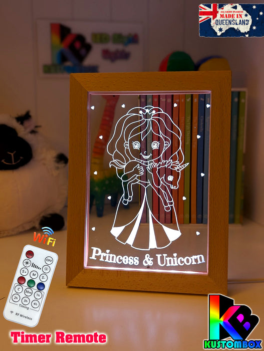 Princess & Baby Unicorn Personalised Name 3D LED Night Light