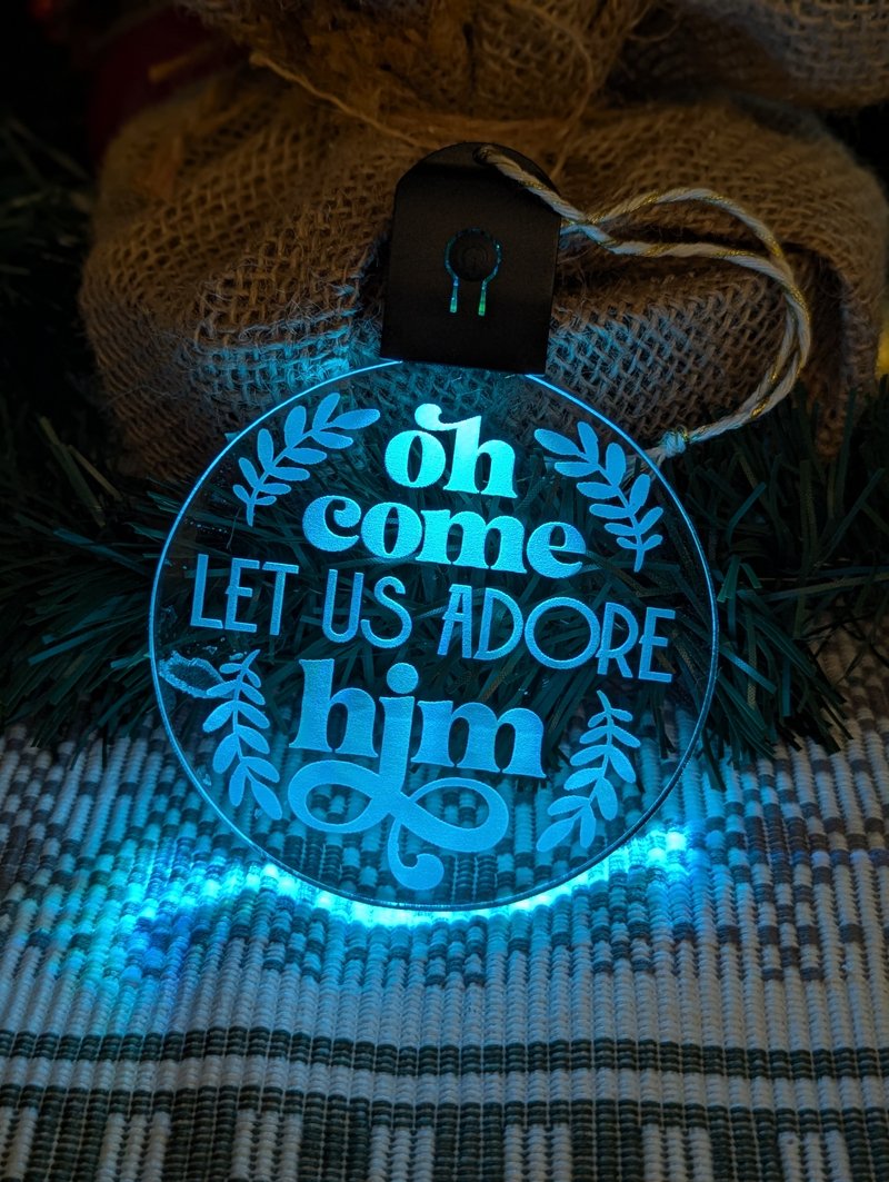 Engraved Christ, the Lord LED bauble powered by rechargeable battery pod