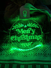 Engraved Wish you a Merry Christmas LED bauble powered by rechargeable battery pod