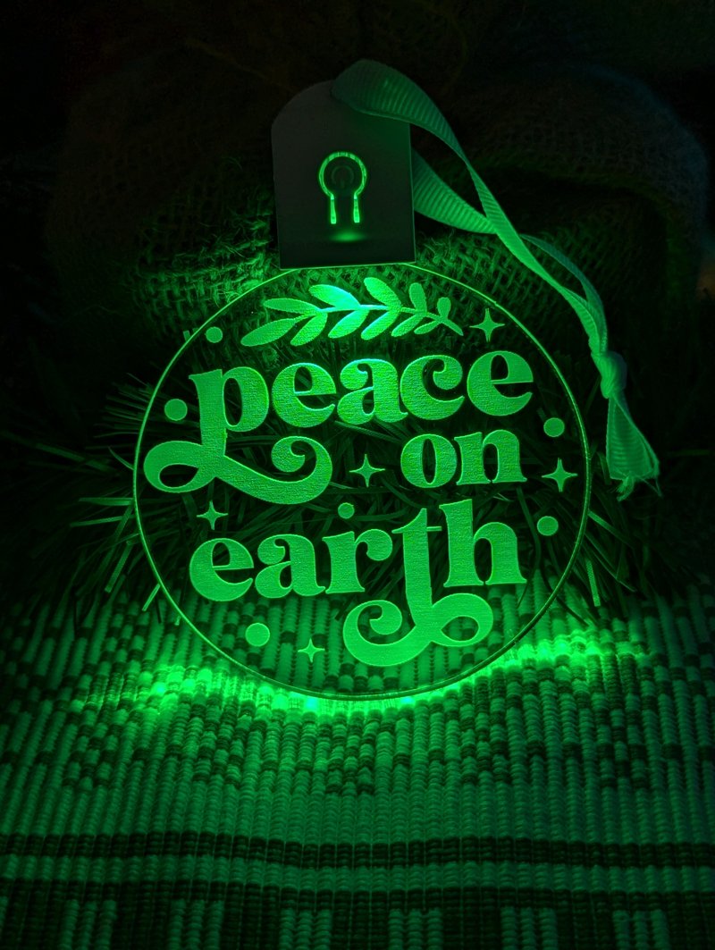  Peace on Earth personalised acrylic bauble with 7-colour changing effects