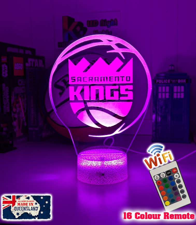 custom Sacramento Kings basketball LED lamp with engraved name and multi-colour lighting