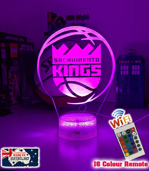 custom Sacramento Kings basketball LED lamp with engraved name and multi-colour lighting