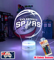 custom San Antonio Spurs basketball LED lamp with engraved name and multi-colour lighting