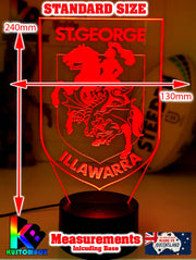 Personalised St George Illawarra Dragons LED night light featuring team logo outline and custom engraving