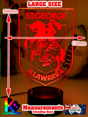 St George Illawarra Dragons custom 3D LED lamp with name engraving and colour-changing effects