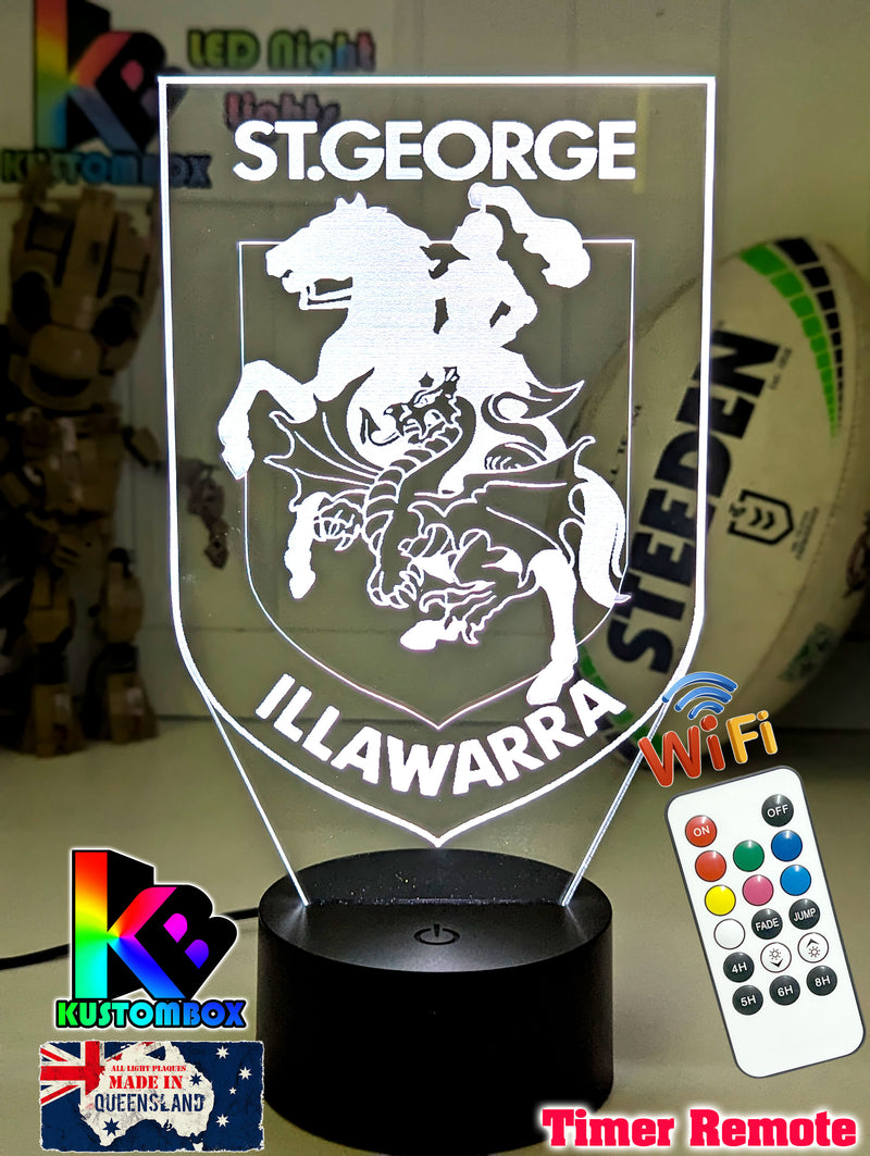 St George Illawarra Dragons rugby league 3D LED night light with USB power and multi-colour fade mode