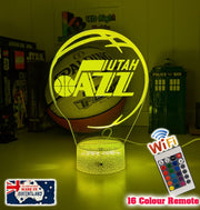 custom Utah Jazz basketball LED lamp with engraved name and multi-colour lighting