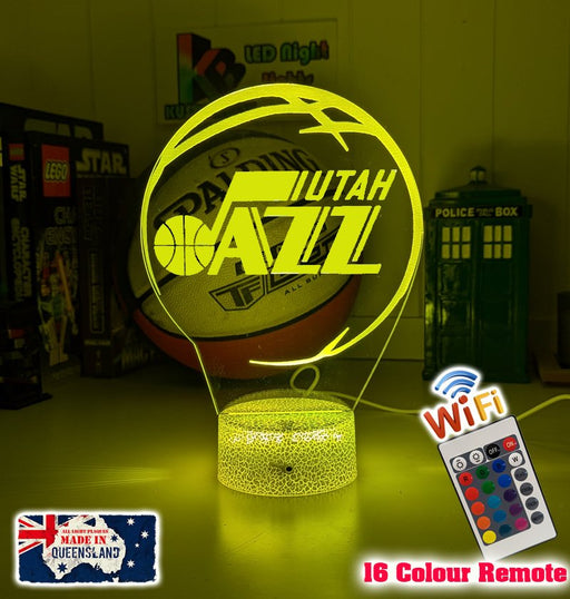 custom Utah Jazz basketball LED lamp with engraved name and multi-colour lighting