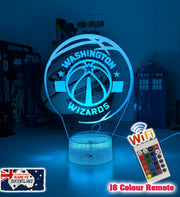 personalised Washington Wizards acrylic night light featuring team logo outline and custom engraving