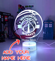  Washington Wizards custom 3D LED lamp with engraved name, showing bright multi-colour glow