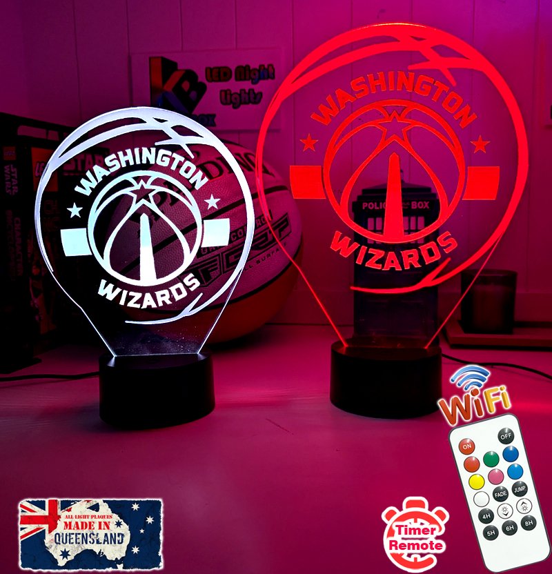 custom Washington Wizards basketball LED lamp with engraved name and multi-colour lighting
