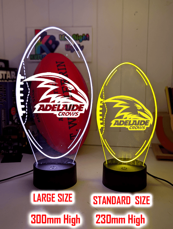 Adelaide Crows 3D LED light glowing in red, blue, green, yellow, purple, white and more.