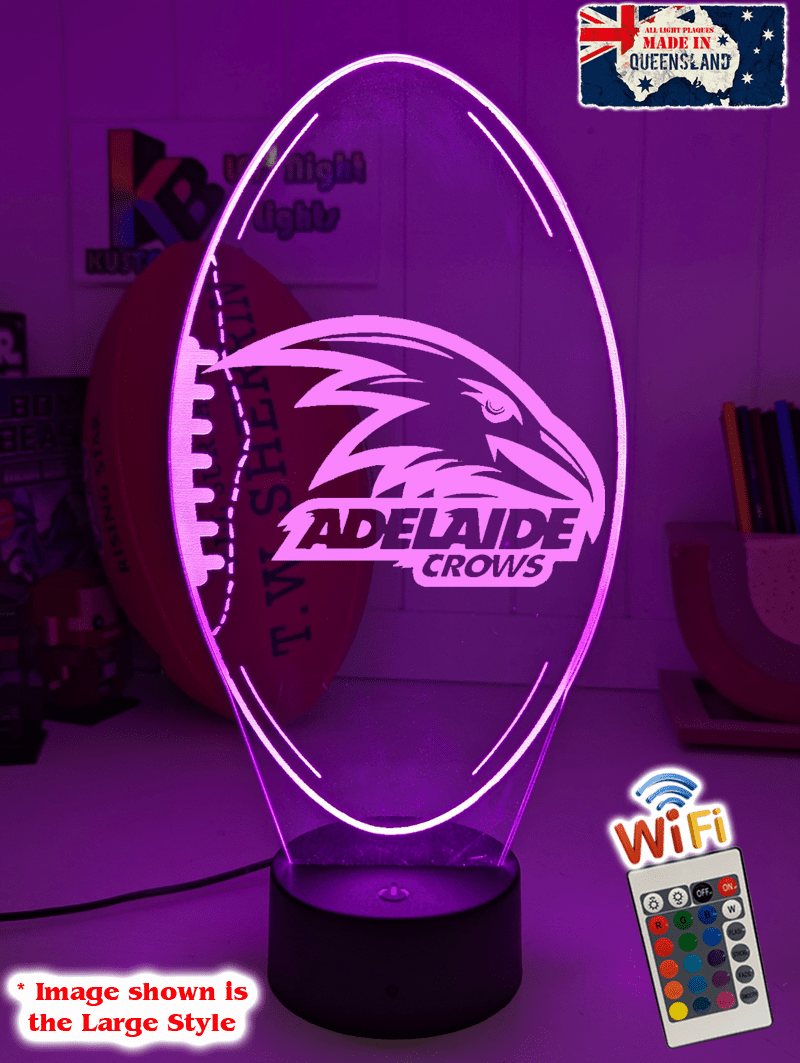 Adelaide Crows 3D LED lamp with custom name and 16-colour glow.