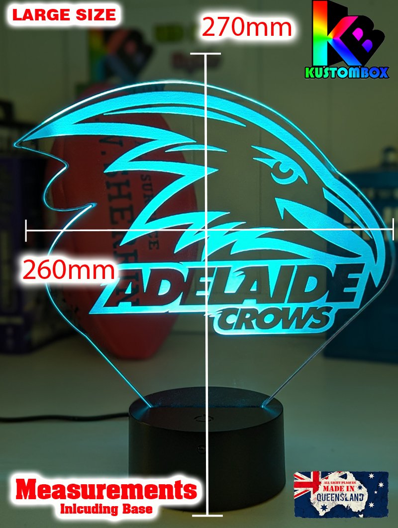 Adelaide Crows 3D LED lamp with custom name and 16-colour glow large size 