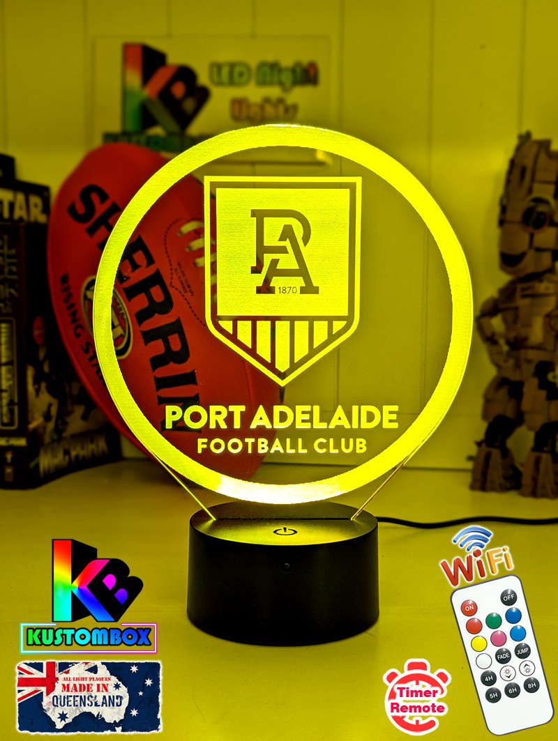 Port Adelaide Power round shaped LED lamp with 16-colour light modes and remote.