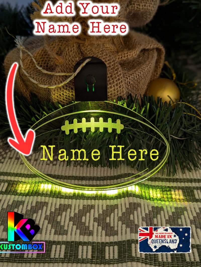 AFL Footlball Personalised Name Bauble LED Light Up Christmas Decoration custom name option 