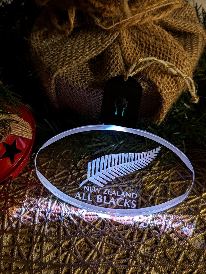 All Blacks Rugby Union Personalised Christmas Tree Bauble 3D LED Light Decoration - KustomboxNight Lights & Ambient LightingKustomboxBauble Personalised