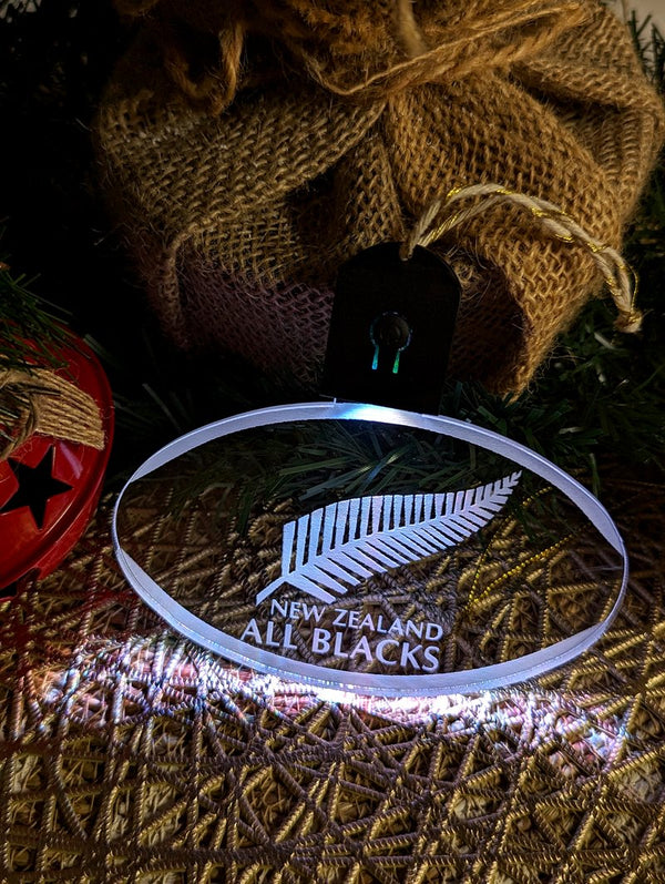 All Blacks Rugby Union Personalised Christmas Tree Bauble 3D LED Light Decoration - KustomboxNight Lights & Ambient LightingKustomboxBauble Personalised