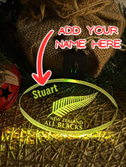 All Blacks Rugby Union Personalised Christmas Tree Bauble 3D LED Light Decoration - KustomboxNight Lights & Ambient LightingKustomboxBauble Personalised