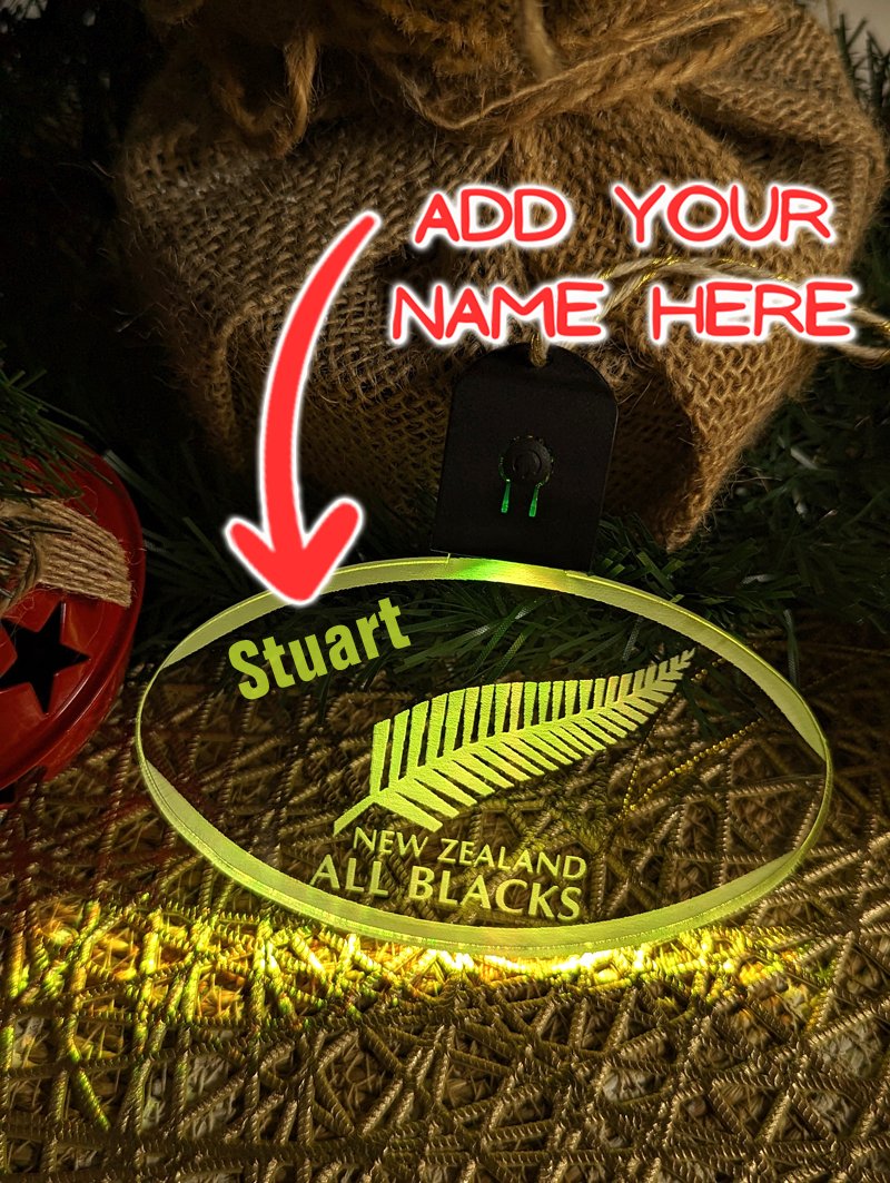All Blacks Rugby Union Personalised Christmas Tree Bauble 3D LED Light Decoration - KustomboxNight Lights & Ambient LightingKustomboxBauble Personalised