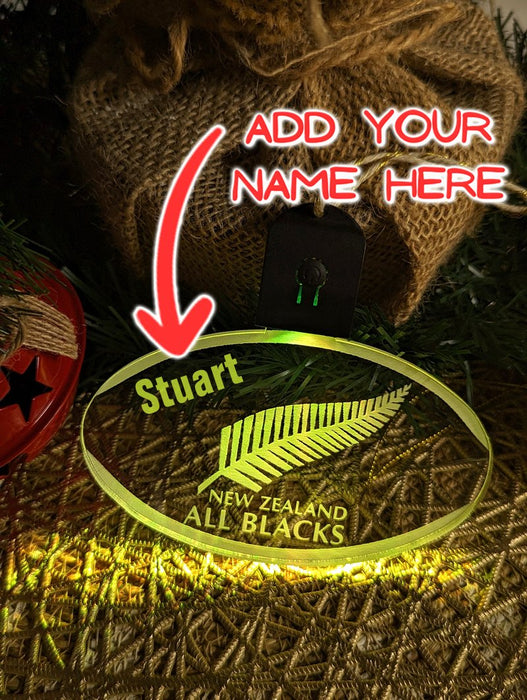 All Blacks Rugby Union Personalised Christmas Tree Bauble 3D LED Light Decoration - KustomboxNight Lights & Ambient LightingKustomboxBauble Personalised