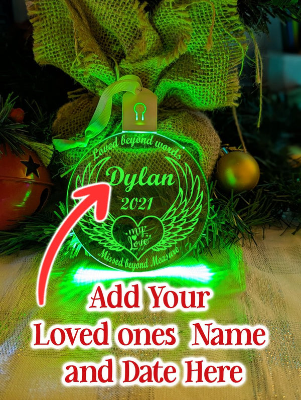 Angel Wings Christmas Personalised Name Bauble LED Hanging Decoration - KustomboxNight Lights & Ambient LightingKustomboxBauble - Standard Size