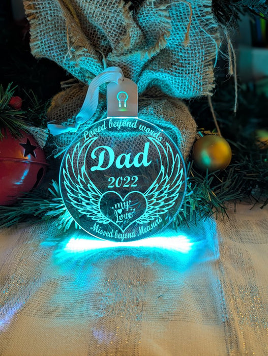 Angel Wings Christmas Personalised Name Bauble LED Hanging Decoration - KustomboxNight Lights & Ambient LightingKustomboxBauble - Standard Size