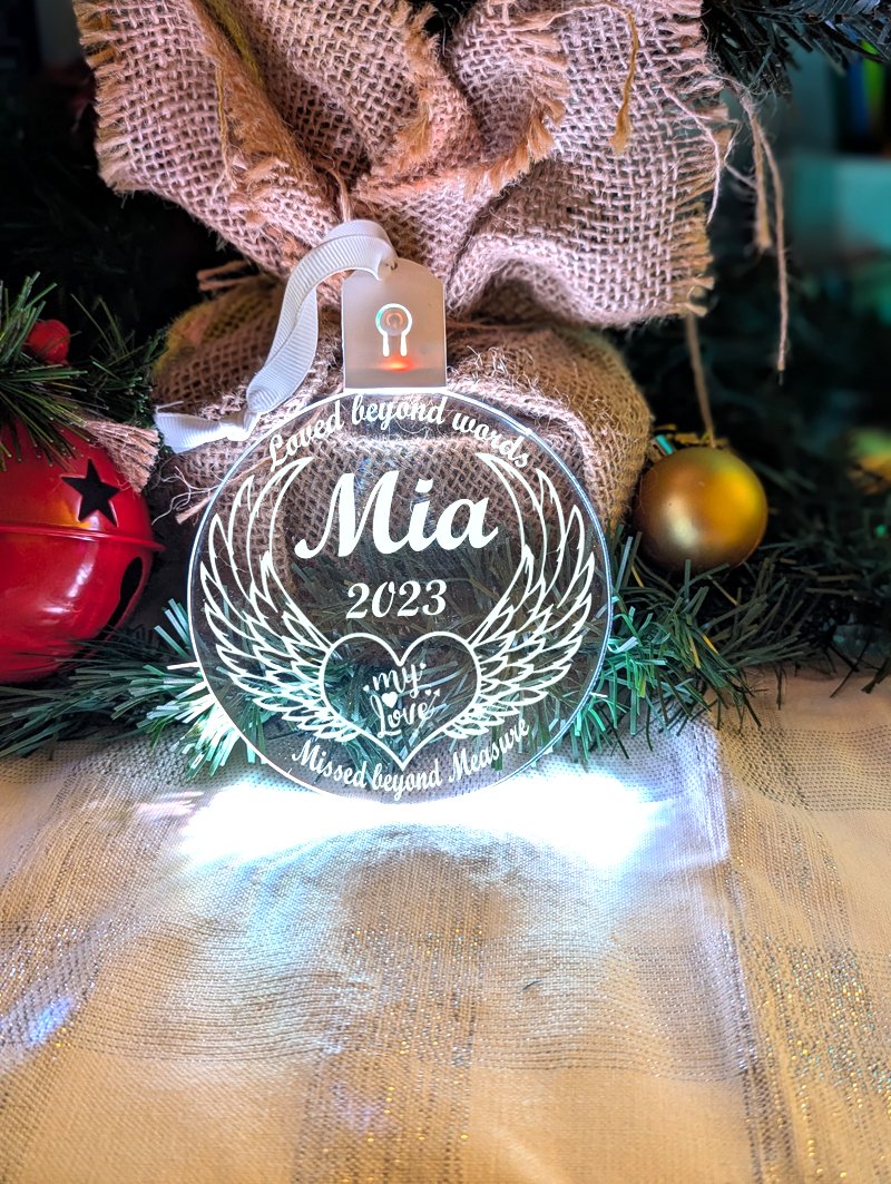 Angel Wings Personalised Name Christmas Baubles LED Tree Decoaration