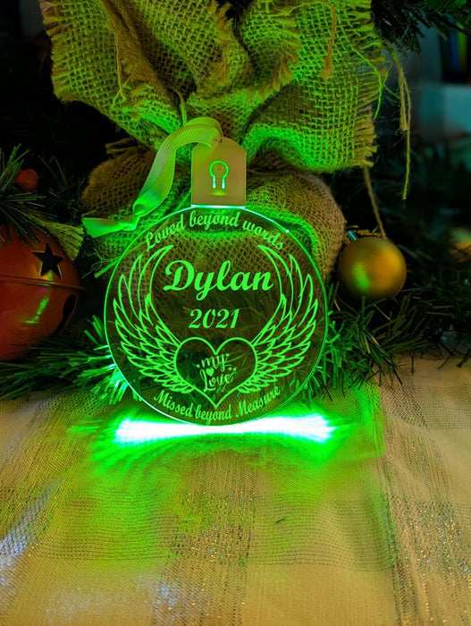 Angel Wings Christmas Personalised Name Bauble LED Hanging Decoration - KustomboxNight Lights & Ambient LightingKustomboxBauble - Standard Size